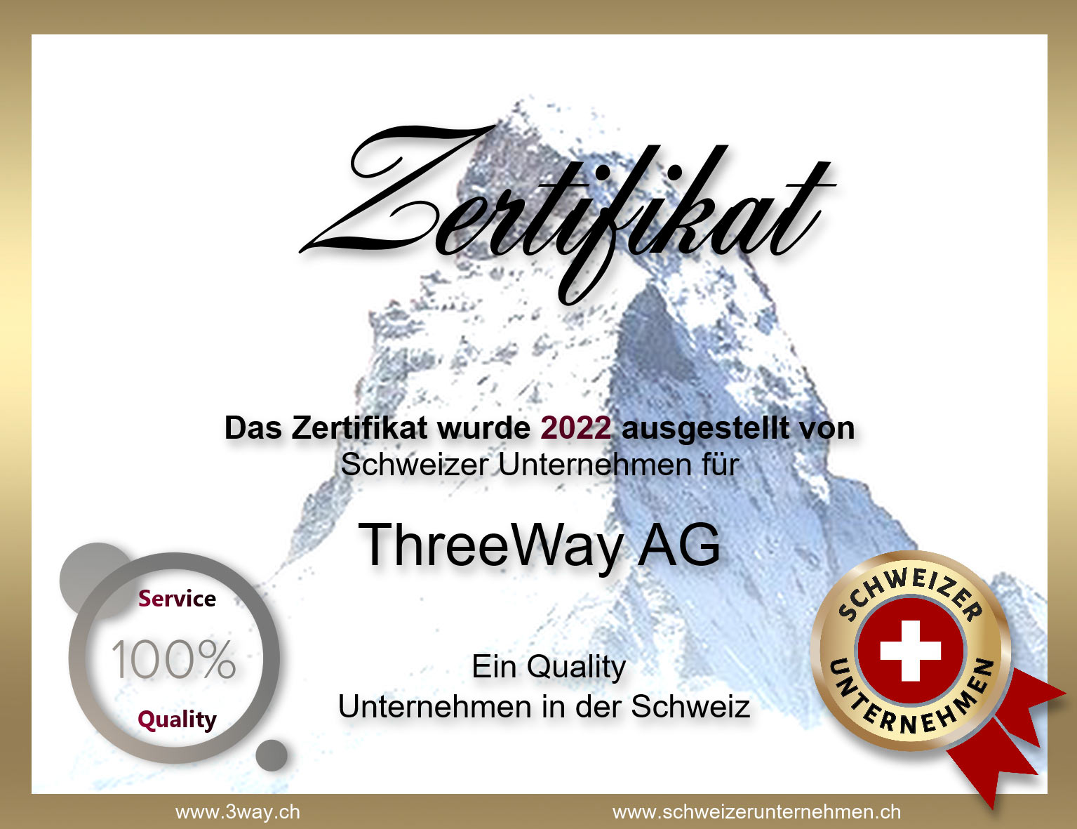 Zertifikat Schweizer Unternehmen 2022